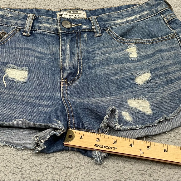 Free People Jean Shorts Womens 28 Blue Cut Off Frayed Distressed Denim High Rise - Picture 7 of 12